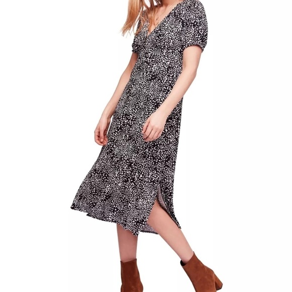 Free People Looking For Love MIDI Dress Side Button Closure Size 0 - Picture 1 of 10